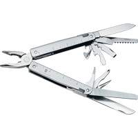 SwissTool Multi-Tool with Lockable Blade, Metal, Metal Handle, 155 mm L, 26 Functions, 0.7 lbs. Cam Industrial