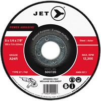 Meule POWER ABRASIVE, 5" x 1/4", Arbre 7/8", Type 27 Cam Industrial