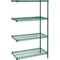 &eacute;tag&egrave;res robustes en treillis m&eacute;tallique au fini &eacute;poxy vert, Ensemble de Ajout, 4 Tablettes, 36" la x 63" h x 24" p Cam Industrial