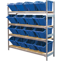 Wide Span Shelving with Jumbo Plastic Bins, Steel, Boltless, 800 lbs. Capacity, 66" W x 72" H x 18" D Cam Industrial