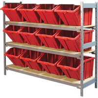 Wide Span Shelving with Jumbo Plastic Bins, Steel, Boltless, 800 lbs. Capacity, 66" W x 60" H x 18" D Cam Industrial