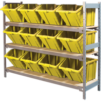 Wide Span Shelving with Jumbo Plastic Bins, Steel, Boltless, 800 lbs. Capacity, 66" W x 60" H x 18" D Cam Industrial