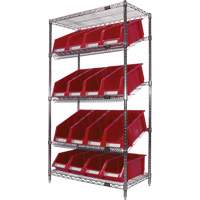 Slanted Wire Shelf with Bins, 5 Tiers, 36" W x 63" H x 18" D Cam Industrial