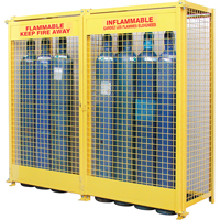 Gas Cylinder Cabinets, 20 Cylinder Capacity, 88" W x 30" D x 74" H, Yellow Cam Industrial