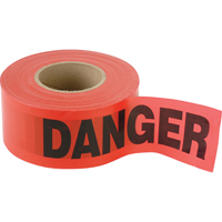 Standard Smaller Barricade Tape, English, 3" W x 300' L, 2 mils, Black on Red Cam Industrial