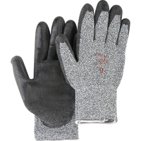Salt & Pepper Knit Gloves With Black Palm Coating, Size Small/7, Polyurethane Coated, HPPE Shell, ANSI/ISEA 105 Level 2 Cam Industrial