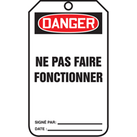 &eacute;tiquettes de verrouillage, Papier cartonn&eacute;, 3-1/8" la x 5-7/8" h, Français Cam Industrial