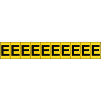 Rep&egrave;res adh&eacute;sifs &agrave; lettres individuelles, E, 1" h, Noir sur jaune Cam Industrial