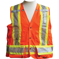 Surveyor Safety Vest, High Visibility Orange, Medium, Polyester Cam Industrial
