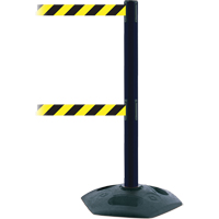 Dual Line Heavy Duty Post, Plastic, 38" H, Black/Yellow Tape, 7.5' Tape Length Cam Industrial