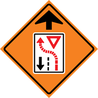 Yield Ahead Roll-Up Traffic Sign, 29-1/2" x 29-1/2", Vinyl, Pictogram Cam Industrial