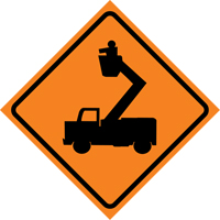 Man in Elevated Bucket Roll-Up Traffic Sign, 29-1/2" x 29-1/2", Vinyl, Pictogram Cam Industrial