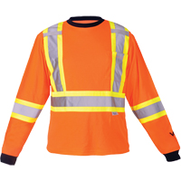Safety Long Sleeve Shirt, Polyester, Medium, High Visibility Orange Cam Industrial