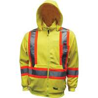 Safety Fleece Hoodie, Polyester, Small, High Visibility Lime-Yellow Cam Industrial
