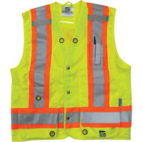 Surveyor Safety Vest, High Visibility Lime-Yellow, Small, Polyester Cam Industrial