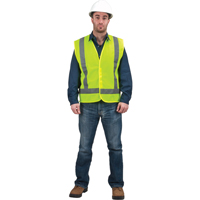 Traffic Safety Vest, High Visibility Lime-Yellow, Large, Polyester Cam Industrial