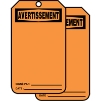 &eacute;tiquettes de s&eacute;curit&eacute; en français - &eacute;tiquettes avec ent&ecirc;ge vierge, Plastique, 3-3/8" la x 5-7/8" h, Français Cam Industrial
