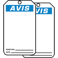 &eacute;tiquettes de s&eacute;curit&eacute; avec ent&ecirc;te vierge, Plastique, 3-1/8" la x 5-7/8" h, Français Cam Industrial