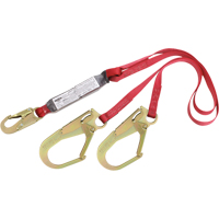 PRO Shock Absorbing Lanyards, 6', Rebar Hook Center, Snap Hook Leg Ends, Polyester Cam Industrial