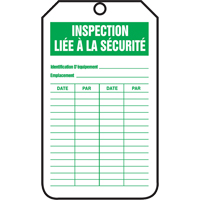 &eacute;tiquettes de s&eacute;curit&eacute; d'inspection et de contr&ocirc;le de l'&eacute;tat de l'&eacute;quipement, Papier cartonn&eacute;, 3-1/8" la x 5-7/8" h, Français Cam Industrial