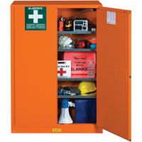 Emergency Preparedness Storage Cabinets, Steel, 4 Shelves, 65" H x 43" W x 18" D, Orange Cam Industrial