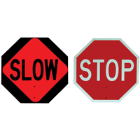 Double-Sided "Stop/Slow" Traffic Control Sign, 18" x 18", Plastic, English with Pictogram Cam Industrial