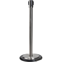 Free-Standing Crowd Control Barrier Receiver Post With Wheels, 35" High, Stainless Cam Industrial