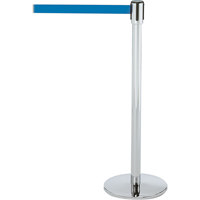 Slimline TensaBarrier&reg; Barrier Post, Steel, 38" H, Blue Tape, 7.5' Tape Length Cam Industrial