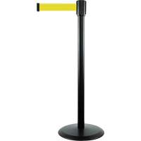 Slimline TensaBarrier&reg; Barrier Post, Steel, 38" H, Yellow Tape, 7.5' Tape Length Cam Industrial