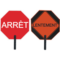 Double-Sided "Arr&ecirc;t/Lentement" Traffic Control Sign, 18" x 18", Aluminum, French with Pictogram Cam Industrial