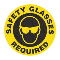 Panneau de signalisation au sol  Safety Glasses , Adh&eacute;sif, Anglais avec pictogramme Cam Industrial