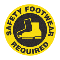 Panneau de signalisation au sol  Safety Footwear , Adh&eacute;sif, Anglais avec pictogramme Cam Industrial