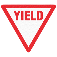 Panneau de signalisation au sol  Yield , Adh&eacute;sif, Anglais avec pictogramme Cam Industrial