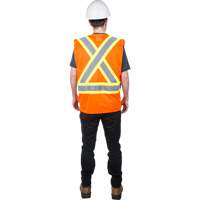 Traffic Safety Vest, High Visibility Orange, Medium, Polyester Cam Industrial