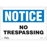 Enseigne No Trespassing, 7" x 10", Aluminium, Anglais Cam Industrial
