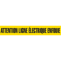 "Attention Ligne Électrique Enfouie" Barricade Tape, French, 3" W x 1000' L, Black on Yellow SGQ360 | Cam Industrial