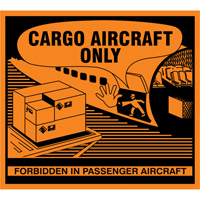 "Cargo Aircraft Only" Handling Labels, 4-3/4" L x 4-1/4" W, Orange SGQ527 | Cam Industrial