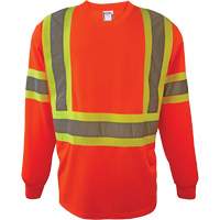 Long Sleeve Safety Shirt, Polyester, Medium, High Visibility Orange Cam Industrial