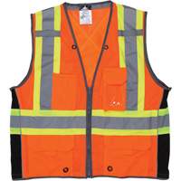 Surveyor Safety Vest, High Visibility Orange, Large, Polyester Cam Industrial