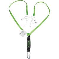 Miller&reg; HP Shock-Absorbing Lanyard, 6', Scaffold Hook Center, Locking Snap Hook Leg Ends, Polyester Cam Industrial