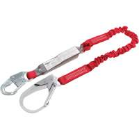 Pro Elastic Shock-Absorbing Lanyard, 6', Rebar Hook Center, Snap Hook Leg Ends, Polyester Cam Industrial