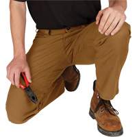 Heavy-Duty Flex Work Pants, Poly-Cotton/Spandex, Khaki, Size 32, 32 Inseam Cam Industrial