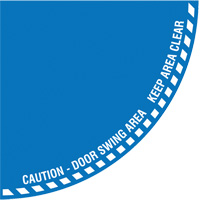 Signalisation au sol ?Caution? (attention) pour porte battante en quart de cercle, Adh&eacute;sif, Anglais avec pictogramme Cam Industrial