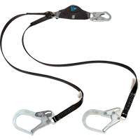 Anti-Corrosion Energy Absorbing Lanyard, 6', Rebar Hook Center, Snap Hook Leg Ends, Polyester Cam Industrial