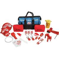 Trousse de cadenassage et d&eacute;tiquetage avec cadenas de s&eacute;curit&eacute; en nylon dans un sac de sport, Ensemble &eacute;lectrique/Vanne, 31 composants compris Cam Industrial