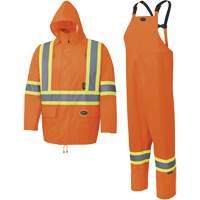 5618 150D Rain Suit, Polyester/Polyurethane, Small, High Visibility Orange Cam Industrial