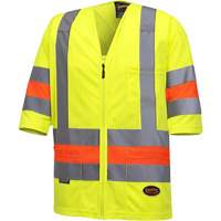 6019 Short-Sleeved Quebec Traffic Control Shirt, Polyester, X-Small, High Visibility Lime-Yellow Cam Industrial