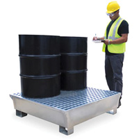 Ultra-Spill Pallet en acier, 4 barils, Capacit&eacute; de d&eacute;versement 68 gal. US, 49,1" x 47,1" x 10,9" Cam Industrial