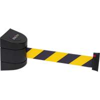 Wall Mount Barrier with Tape Cassette, Plastic, Magnetic Mount, 15', Black and Yellow Tape SHH170 | Cam Industrial