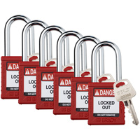 Cadenas de verrouillage Velocity, Rouge, Cl&eacute;s diff&eacute;rentes, Nylon, Largeur de 1-1/2" Cam Industrial